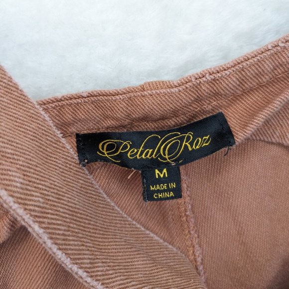 Petal Roz Cropped Relaxed Fit Overalls in Warm Tan - Picture 4 of 9